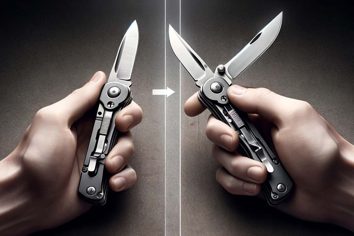 Demonstrating manual and automatic opening of a dual-action knife