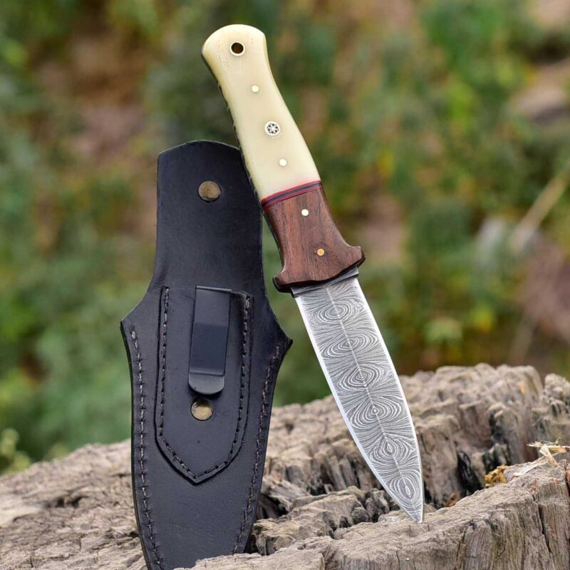 Handmade Hunting Double Edge Dagger Knife with Clip Leather Sheath